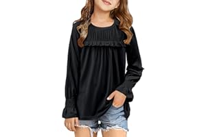 storeofbaby Girls Casual Long Sleeve Shirts Loose Ruffle Tunic Tops Smocked Cuff Blouses 4-13 Years