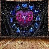 DYNH Aries Tapestry, Constellation Neon Tapestry Wall Hanging for Bedroom, Black Light Tarot Witchy Aesthetic Tapestries Poster Beach Blanket College Dorm Home Decor 60X40Inches
