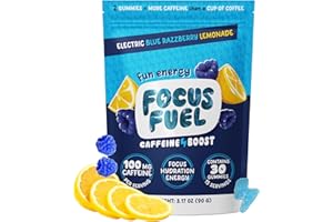 FocusFuel Energy Chews – Blue Razzberry Lemonade (15 Servings) – 100mg Caffeine + Alpha GPC + L-Theanine + B12, Magnesium – Great Taste – No Crash or Jitters
