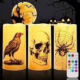 Homemory Halloween Waterproof Flameless LED Pillar Candle with Timer Remote | 3"x6" Plastic Battery Operated Candles with Realistic 3D Flame for Porches, Patio, Dinging Table and Outdoor Decor, 12 Colors