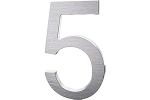 BETLIGHT 6 Inch Modern House Numbers- Premium Aluminum Floating Home Address Number with Exquisite Drawing Process, Silver, Number 5