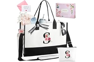 TRSODD Birthday Gifts for Women Mothers Day Gifts for Mom Wife Grandma Daughter Sister Teacher Initial Tote Bag and Makeup Bag