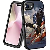 POIUYTREW Designed for iPhone 16e Case, 3-Layer Heavy Duty [Military Grade] Dustproof Shockproof Full Body Phone Protective Cover for iPhone 16e 6.1" 2025 - Patriotic American Flag Bald Eagle