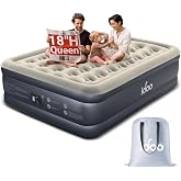 iDOO Air Mattress Queen with Built in Pump, Patented Coil 18'' Raised Blow up Inflatable Mattress, Thicker PVC, 48H Leak-Proof Test, 3-Min Inflation Air Bed for Guests, Colchones Inflables, 800 lbs
