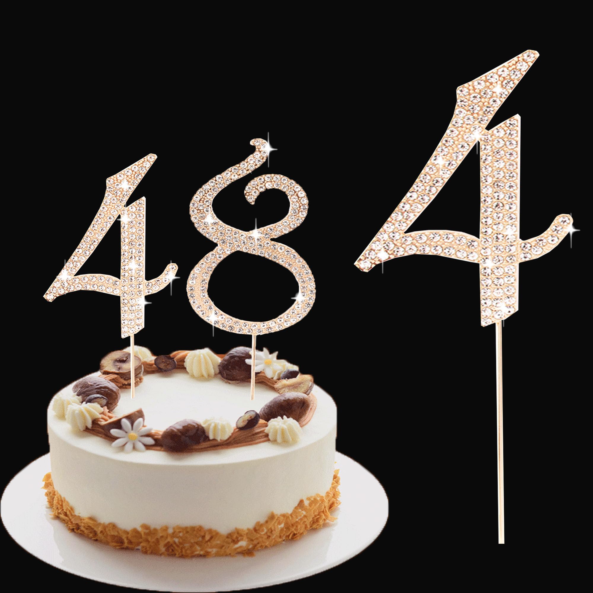 Photo 1 of Birthday Cake Topper Number, Bling Gold Rhinestone Large Number 0-9 Happy Birthday Cake Topper for Birthday Anniversary Party Decoration, 4