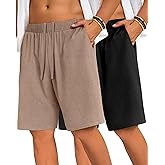 Evervibe 2 Pack Men's Big and Tall Linen Shorts Drawstring Summer Casual Loose Fit Plus Size Bermuda Shorts with Pocket