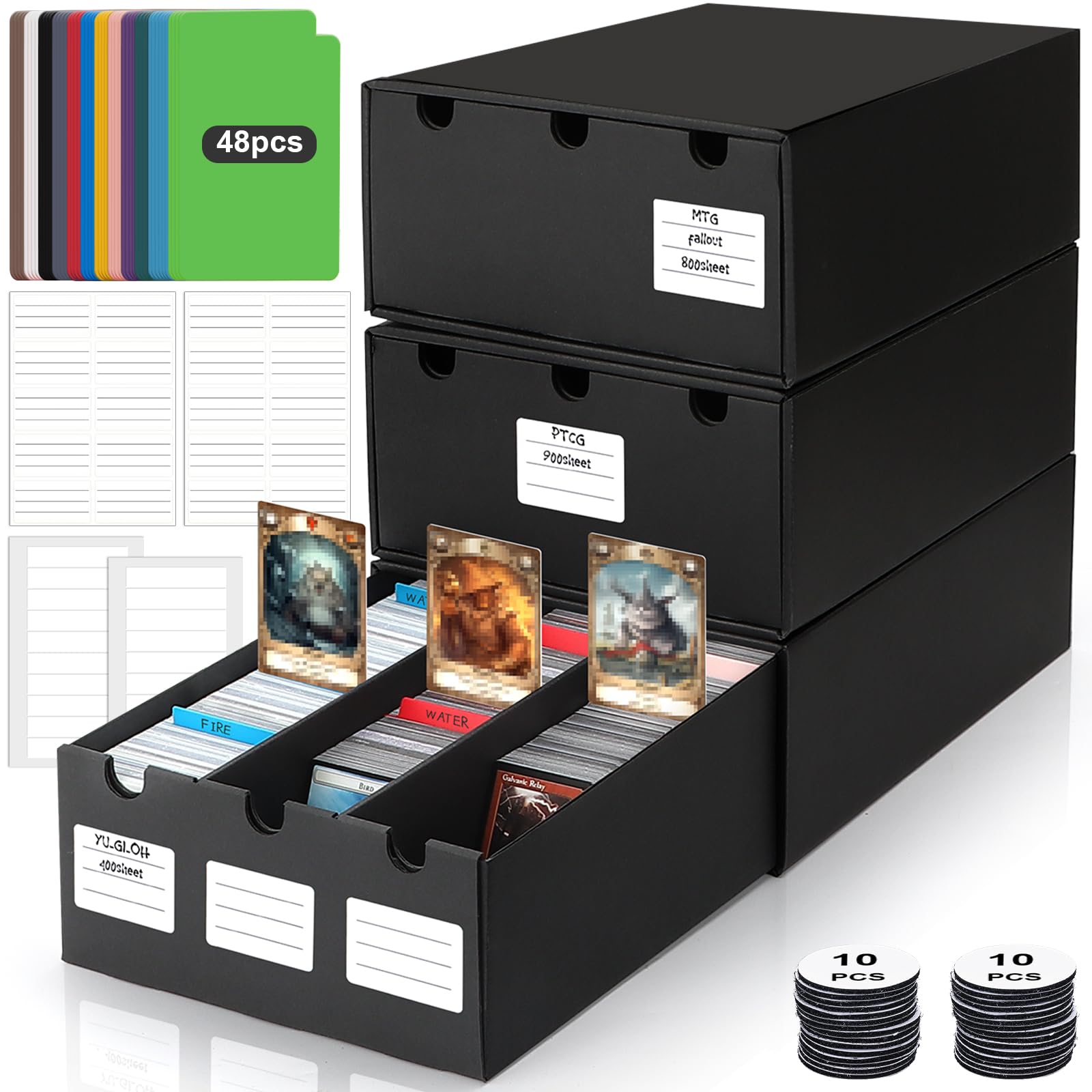 AOBOPLE Trading Card Storage Box,9000+ Cardboard Card Storage Box with 48 Card Dividers&Label&Tapes,Trading Card Organizer for TCG,MTG,PTCG,Baseball Cards and Sport Cards