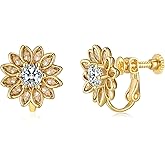 EVEVIC Austrian Crystal Flower Clip on Earrings for Women Trendy,14K Gold Plated Hypoallergenic Non Pierced Sunflower Earrings Jewelry Gift