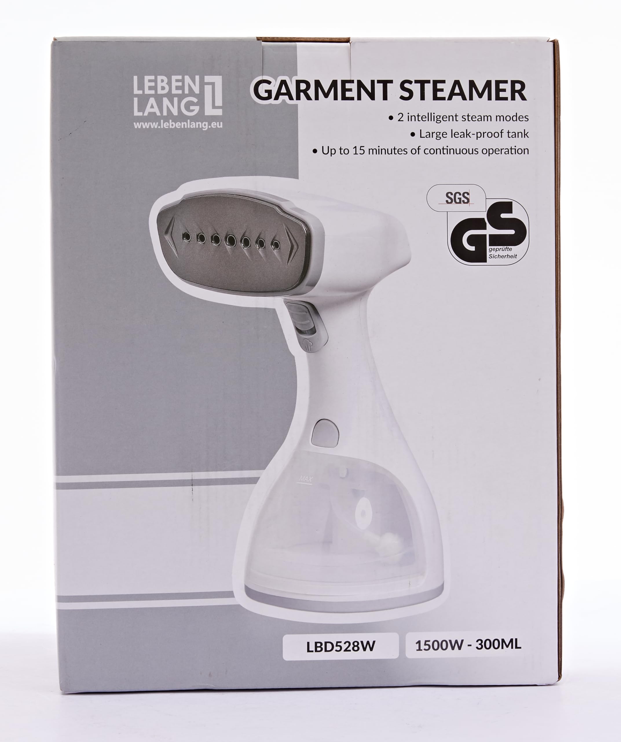LEBENLANG Portable steamer for clothes - 1500W & 10 oz incl. ironing glove & attachments I Clothing steamer handheld I Travel garment steamers Plancha a vapor para ropa Planchas de vaporizador Fabric