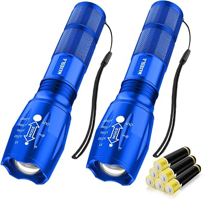 Maxesla 2 Pack LED Torch Zoomable Flashlight 5 Modes Water Resistant