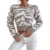 QIANZHIDU Women's Rib Knit Round Neck Long Sleeve Crop Pullover Sweater Top
