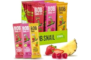 BOB SNAIL Healthy Fruit Snacks for Kids and Adults – 30 Fruit Leather Snacks with Apple, Banana, Strawberry – Vegan Low-Carb Variety Pack Strips for Kids – Sugar Free Jerky Bars