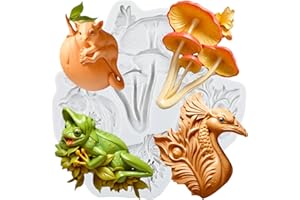 QDMOLDS Animal Molds Frog Peacock Fondant Mold Mushroom Silicone Molds for Cake Decoration Chocolate Candy Cupcake Topper Sug