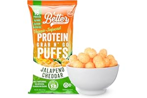 BETTER THAN GOOD SNACKS Better Than Good Savory Keto, Gluten-Free Jalapeno Cheddar Protein Puffs (4-Pack) - Paleo, Low Sugar, Low Calorie, Diabetic Friendly Snacks | 16g Protein & 2 Servings of Fruits & Veggies