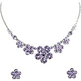 Faship Gorgeous Rhinestone Crystal Floral Necklace Earrings Set