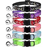 6 PCS Breakaway Cat Collars with Bell Golden Moon Glowing Star in The Dark for Kitten