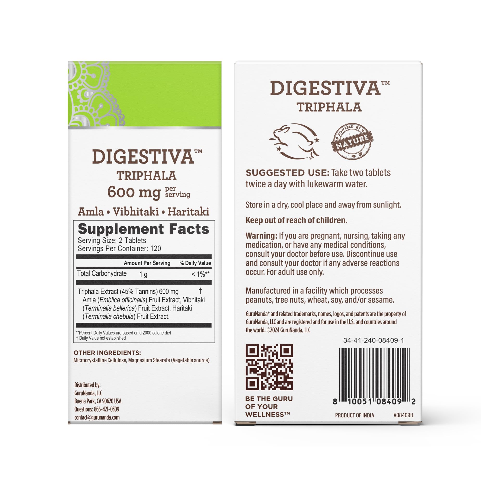 GuruNanda Digestiva Triphala (240 Tablets), Supports Digestion, Helps with Bloating, Dietary Supplement with Amla, Haritaki & Bibhitaki