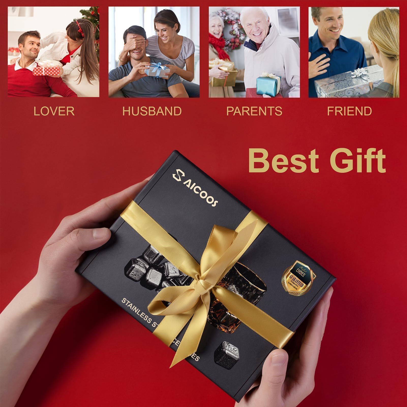 16 Pack Reusable Stainless Steel Ice Cubes for Drinks - Metal Whiskey Stones, High Cooling Technology, for Whiskey, Vodka, Liqueurs, Wine, Beverage Juice or Soda, Pack of 16