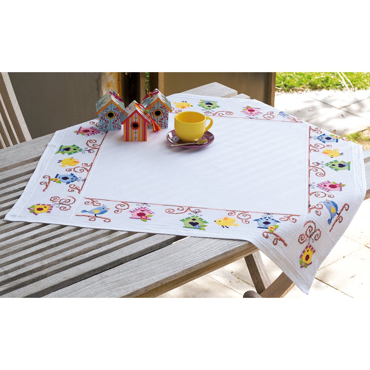 Vervaco Bird Houses Tablecloth On Aida Counted Cross Stitc-32-inch x 32-inch 10.5