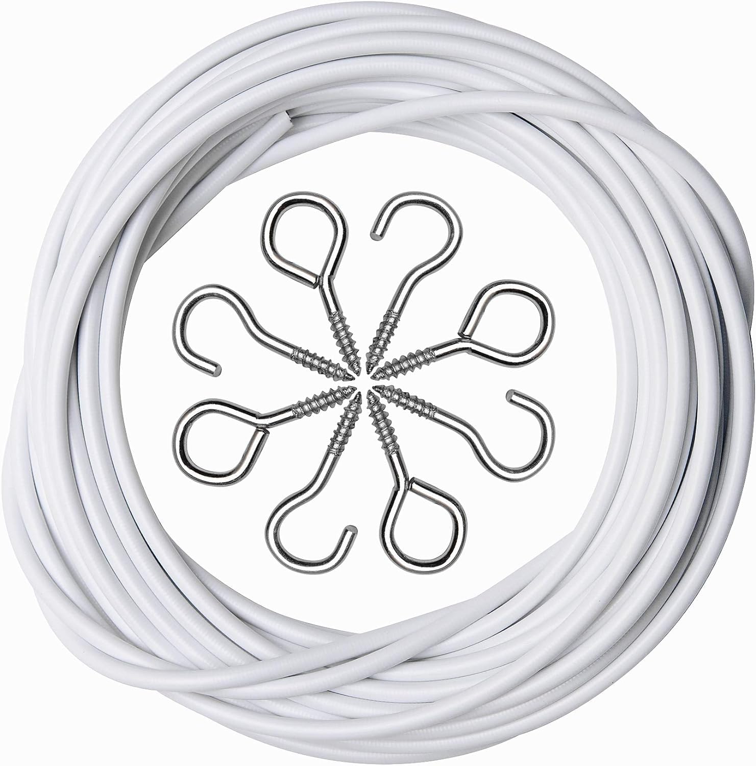 ASIWUJING Net Curtain Wire and Hooks Set, 10M Net Curtain Wire with 25pcs Eye Bolts and 25pcs Screw-in Hooks for Net Curtain Rod