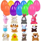 Kijamilee 12 PCS Easter Eggs Filled with Mini Plush Animal Toys, Easter Basket Stuffers for Boys Girls, Plastic Easter Egg Filler Animal Plush Easter Gift for Kids, Easter Egg Hunt Party Favor