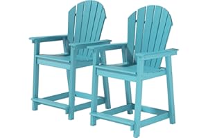OTSUN Outdoor Tall Adirondack Chairs Set of 2, Widened Arms Patio Bar Stool Chair with High Back, 400lbs, All-Weather Balcony Chair for Backyard, Garden, Yard - Aruba Blue