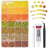 qiipii 28 Types Yellow Jelly Resin Rhinestones w B7000 Jewelry Glue for Bedazzling Crafting 3mm-6mm Flatback Colorful Orange Stones Gems Diamonds for Face Eyes Makeup DIY Crafts Tumblers Bottles Shoes