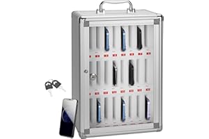 GODLONSEN 24 Slots Cell Phone Locker,Pocket Chart Cell Phones Storage Cabinet for Cell Phones,Wall-Mounted with a Locked, Lock Box for Phone with Handle for Enterprise & Classroom - Silver