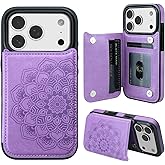 MMHUO for iPhone 17 Pro Case with Card Holder,Flower Magnetic Buttons Protective Wallet Case for Women for iPhone 17 Pro (6.3 Inch),Purple