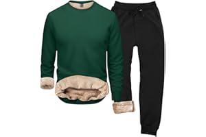 Men's Sherpa Lined Sweatsuits 2 Piece Set Fleece Plush Warm Winter Tracksuit Thermal Sweatshirt and Joggers Sportswear