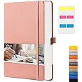 EMSHOI College Ruled Notebook-120gsm Thick Paper, 256 Numbered Pages Lined Journal for Women, 16 Perforated Pages, Faux Leather Hardcover, Inner Pocket, Pen Holder, A5 Medium 5.75" x 8.38"-Pink
