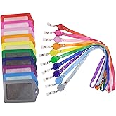 Tupalizy 10 Sets Leather ID Badge Holders for Women Lanyard ID Card Holder Retractable Badge Reels for Teachers Men College Work Credit Debit Key Cards Bus Pass School Office Supplies (Vertical)