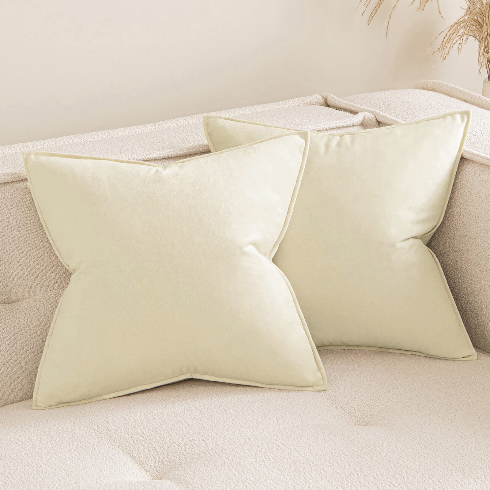 MIULEE Pack of 2 Velvet Cushion Covers Sofa Cushions Soft Decorative Square Throw Pillow Case Flange Pillowcases for Livingroom Sofa Bedroom 50cm x 50cm 20x20 Inch Beige