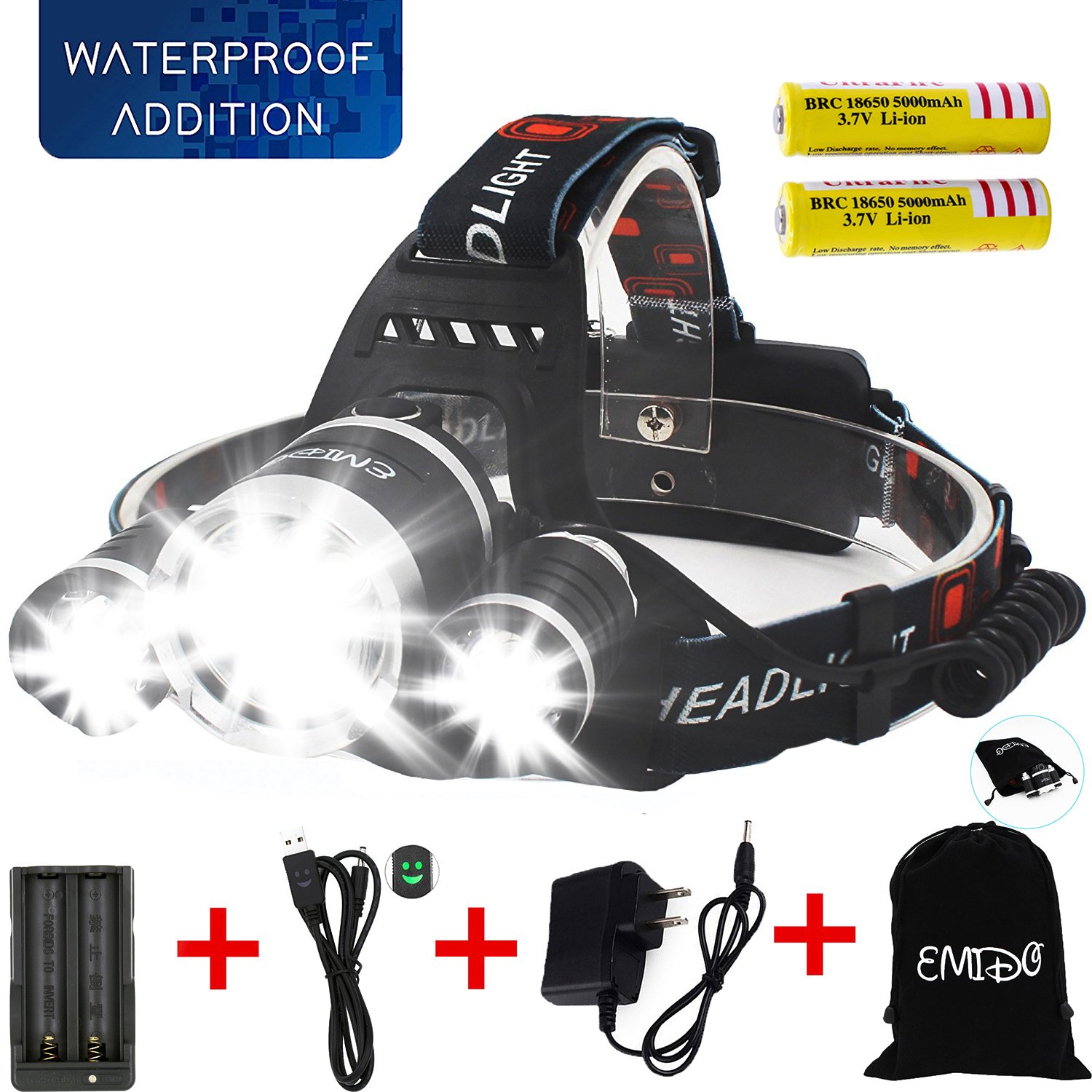 Headlight Headlamp Flashlight Camping Hunting Hiking Construction