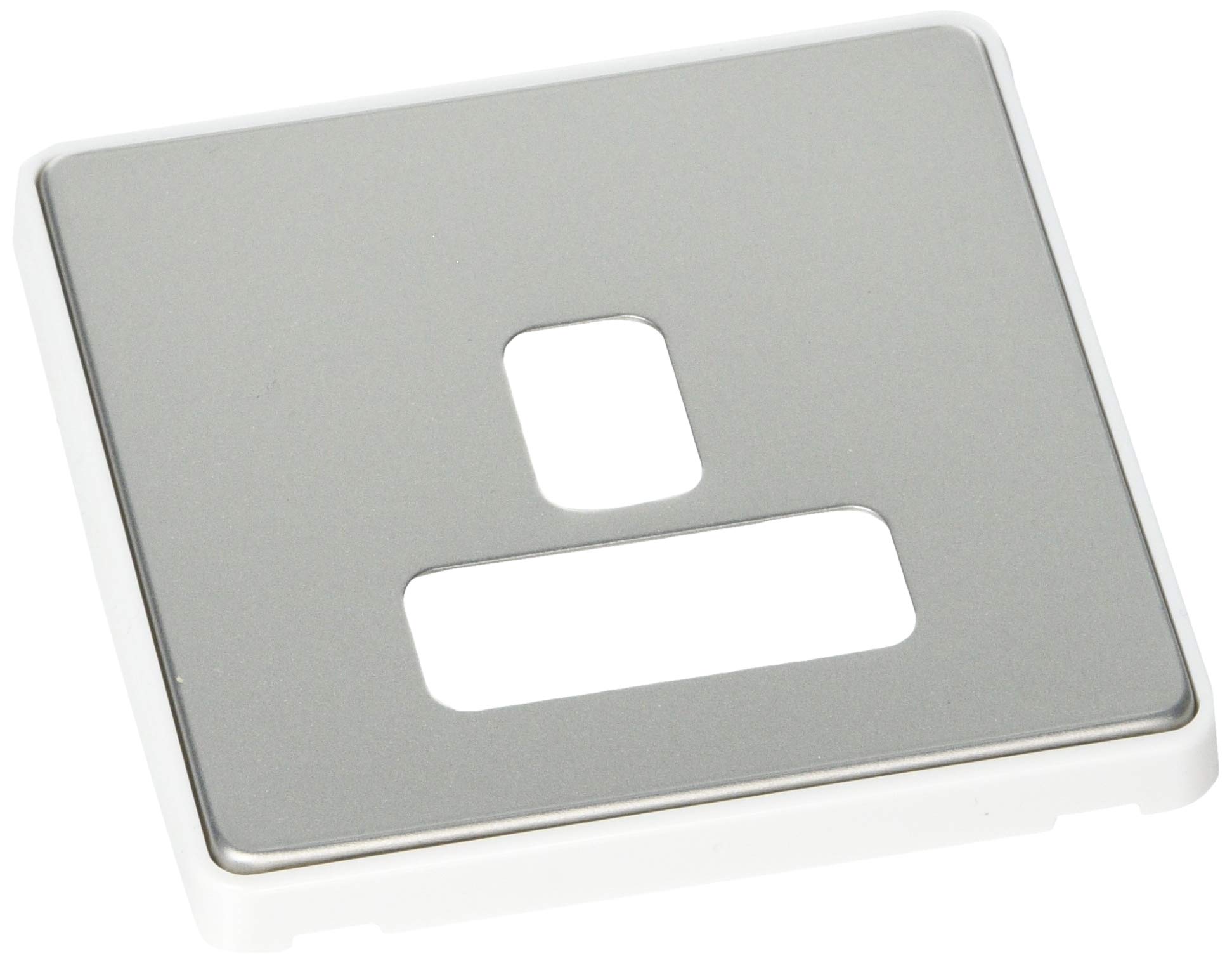 MK (ELECTRIC) Dimensions 1 Gang 13A Dual Earth Socket Satin Steel Finish Frontplate With A White Trim — image 1