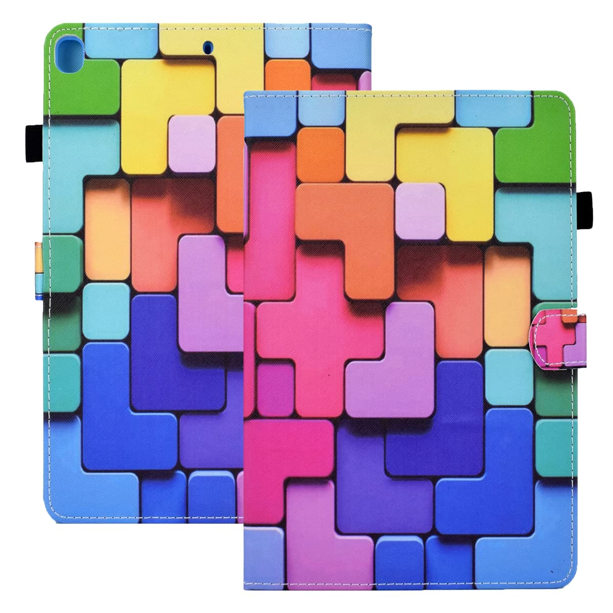 Rosbtib Case iPad 10.2 Inch 2021 9th /2020 8th /2019 7th Gen, PU Leather Flip Case Cover with[Stand Function] [Card Slot] [Magnetic] Tablet Case for iPad 10.2 - Colored Squares