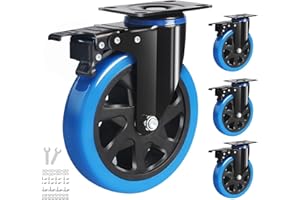 ENYKE 6 Inch Swivel Caster Wheels 2800lbs, Heavy Duty Casters Set of 4 Excellent Locking Casters with A/B Brake, No Noise Plate Castor Wheels for Cart, Furniture, Workbench(2 Hardware Kits Included)