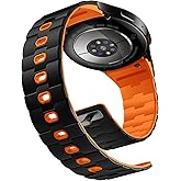 Bandletic Strong Magnetic Bands Compatible with Samsung Galaxy Watch 7/FE/6/5/4 Band 40mm 44mm/Galaxy Watch 5 Pro 45mm/Watch 6 4 Classic 42mm 46mm 43mm 47mm, 20mm Silicone Strap for Women,Black/Orange