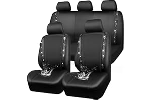 CAR PASS Leather Bling Diamond Car Seat Covers Full Set, Shining Rhinestone Waterproof Durable Rear with Zipper, Universal Fit Automotive Glitter Crystal Sparkle Strip for Cute Women Girly Black
