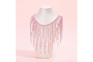 MTLEE Rhinestone Fringe Belt with Beaded Trim & Tassel Chain - DIY Decoration (Pink, AB Color, 1 Yard)