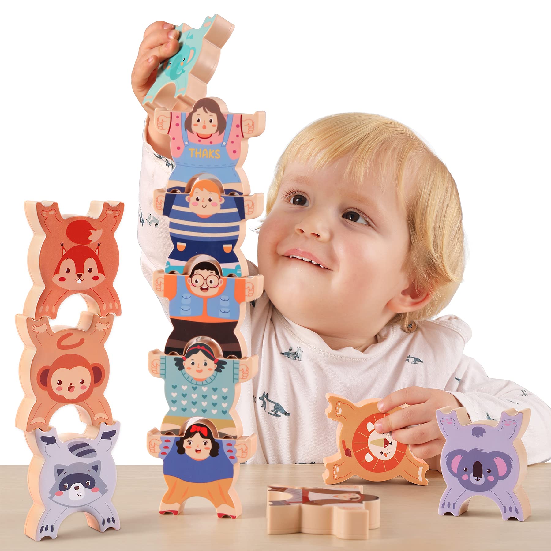 tumama Balance Blocks for Kids Stacking Animals Figures Building Blocks Toys Anxiety Relief Toys Parent-Children Interactive Educational Toys Gifts 12pcs