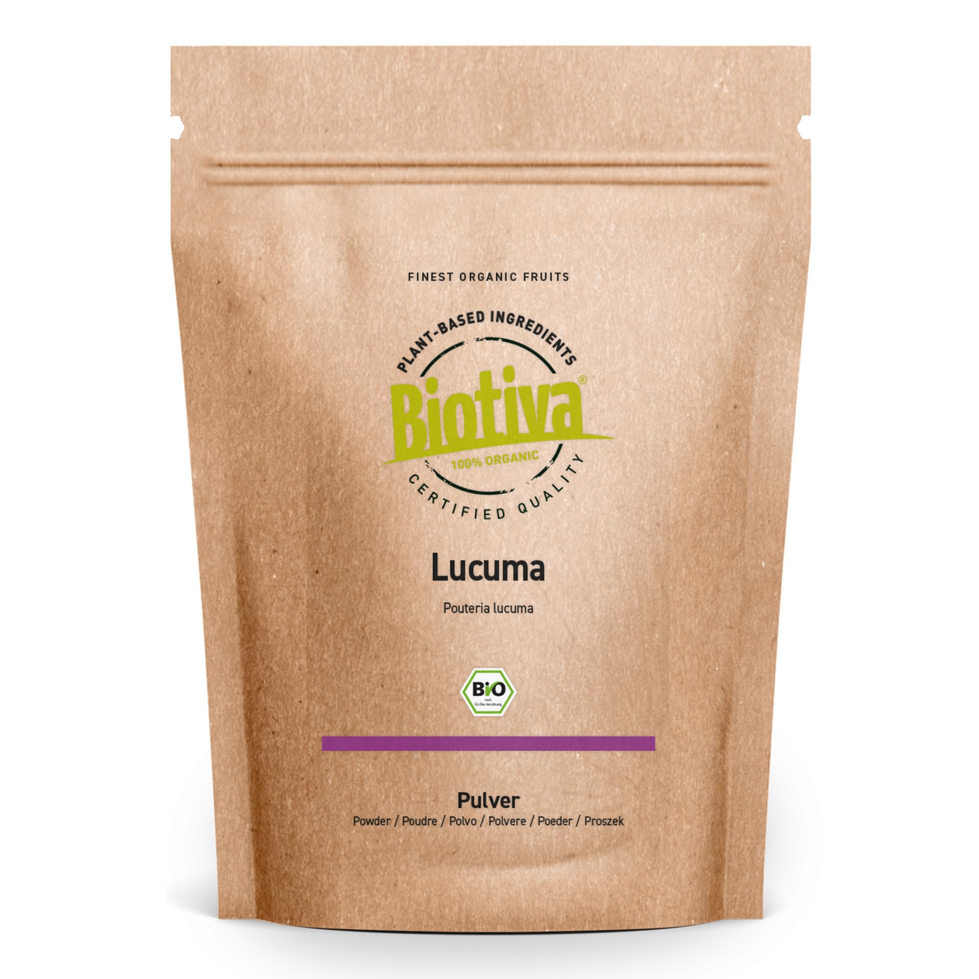 Biotiva Lucuma Powder Organic 200g - 100% Organic - Pouteria Lucuma - Fruit Powder - Vegan - Without additives - Packed and Certified in Germany