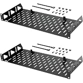 Tecmojo 1U Rack Shelf,19 inch Rack Shelf 8 inch Depth,Rack Mount Shelf with Anti-Slip Stops,Server Rack Shelf and Network Shelf for 19 in Equipments, 55lbs Capacity of Vented 1U Shelf,No Lip(2 Pack)