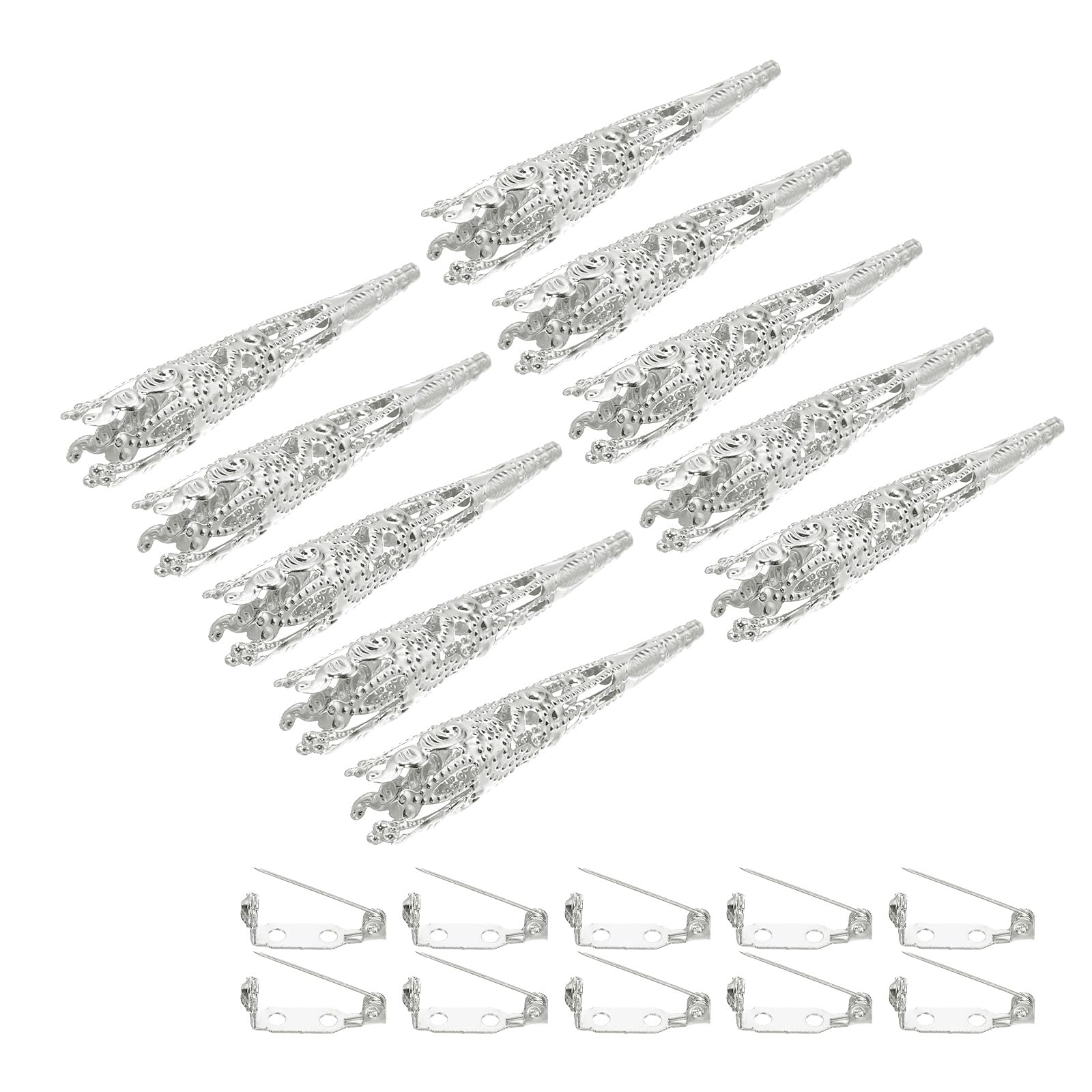 PATIKIL 41mm Corsage Decorative Holder, 10 Pcs Brooch Pin Vase Pocket Boutonnieres Holder with Bar Pins for Wedding Party DIY Crafts, Platinum