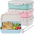 Dicunoy 4 Pack Bento Box, Lunch Box Container with 3 Compartments, Easy Snack Boxes with Utensils for Dinner, Salad, Toddler, Adults, Work