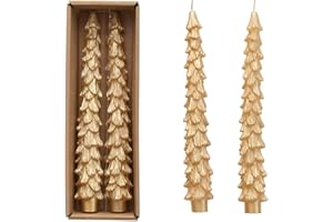 Creative Co-Op Unscented Tree Shaped Taper Candles, Gold, Boxed Set of 2