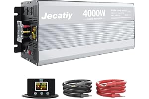 Jecatiy 4000 Watt Pure Sine Wave Power Inverter DC 12V to 110V/120V AC Converter with 2 AC,5V 2.4A USB Charging Ports, Car Solar Power Inverters with LCD Display for Home RV Truck