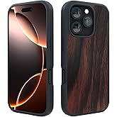 iATO iPhone 16 Pro Max Case MagSafe, Real Black Ebony Wood (6.9-inch) – Slim Protective TPU, Strong Magnet Ring, Raised Screen & Camera Lips, Easy-Press Buttons, Anti-Slip Grip