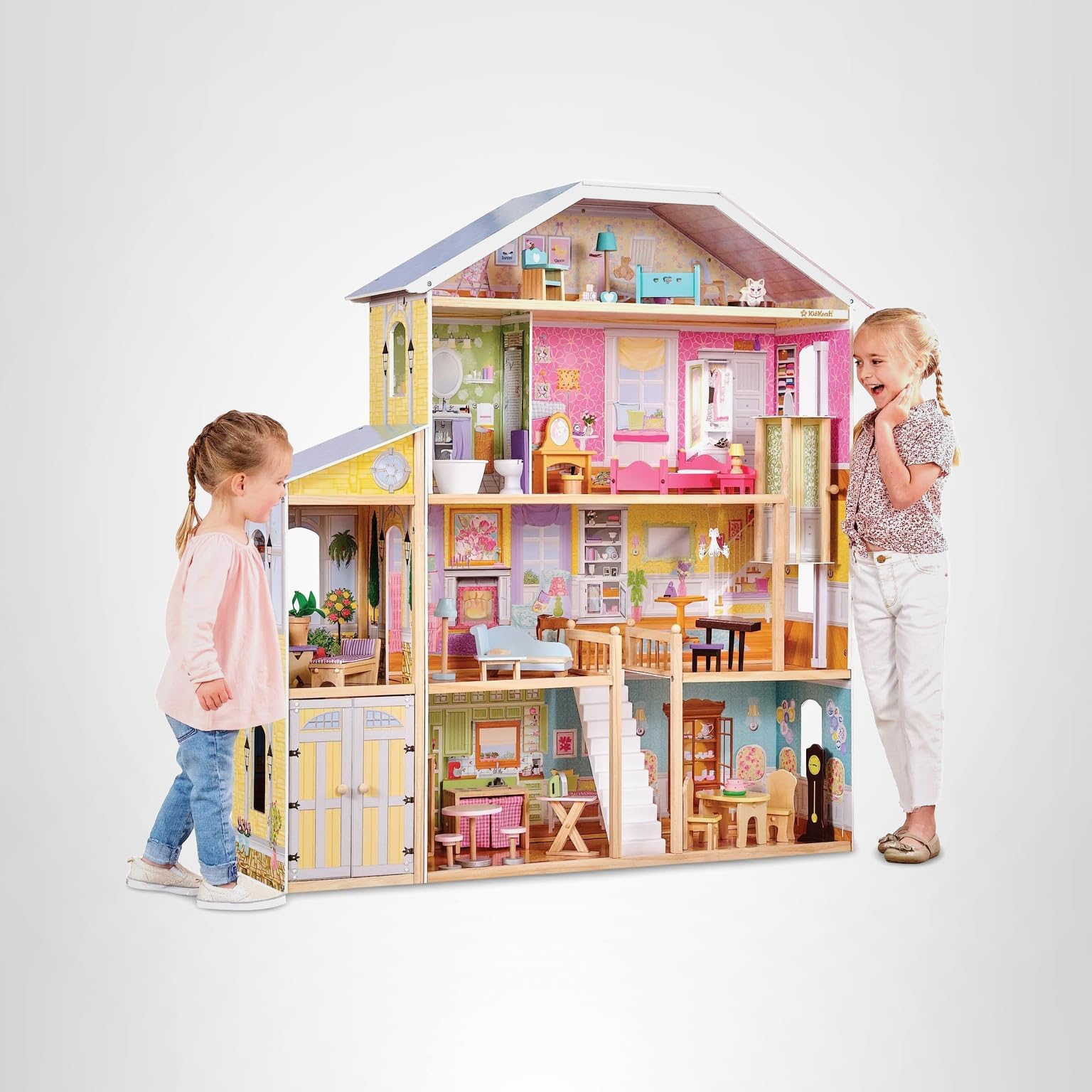 KidKraft Majestic Mansion Wooden Dollhouse with 34-Piece Accessories, Working Elevator and Garage, Gift for Ages 3+