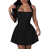 YMDUCH Women's Sexy Sleeveless Halter Neck Backless Cocktail Party A-Line Mini Dress